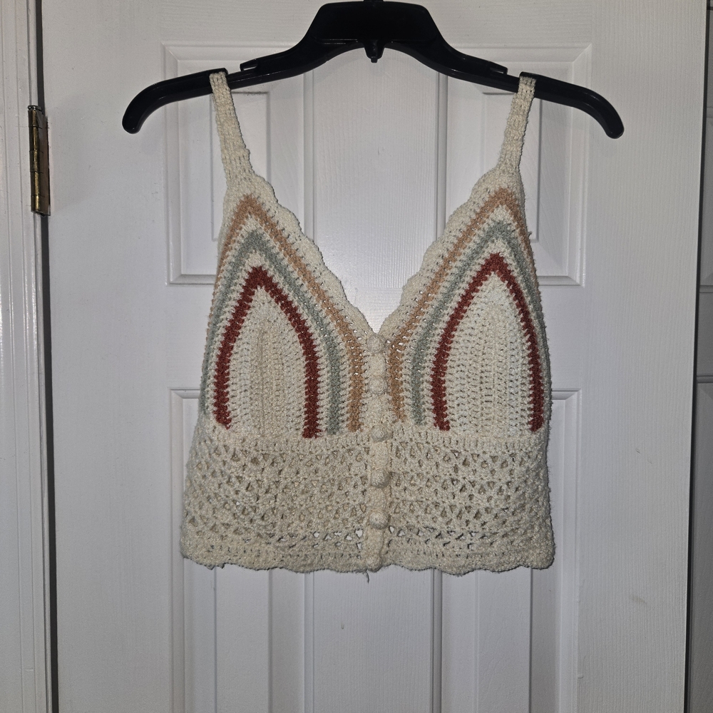 Three Bird Nest Multicolor Crochet Crop Top